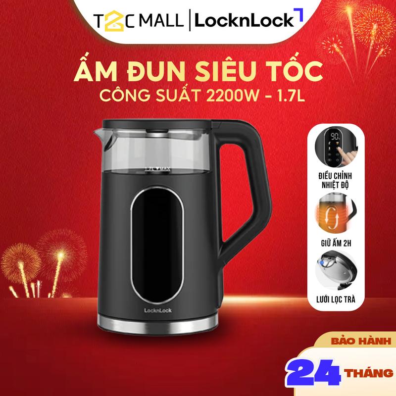Ấm Đun Siêu Tốc LocknLock 1.7L Có Lọc Trà, 5 Mức Nhiệt, Giữ Nhiệt 2h EJK286BLK T2C Mall