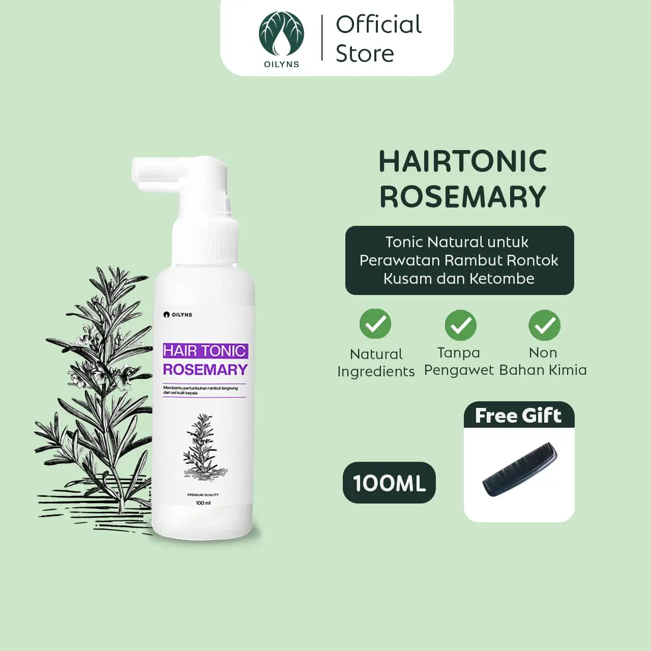 Oilyns - Hair Tonic ROSEMARY 100ml - Tonic Penumbuh Rambut Haircare Vitamin membantu Perawatan Rontok Membersihkan Ketombe