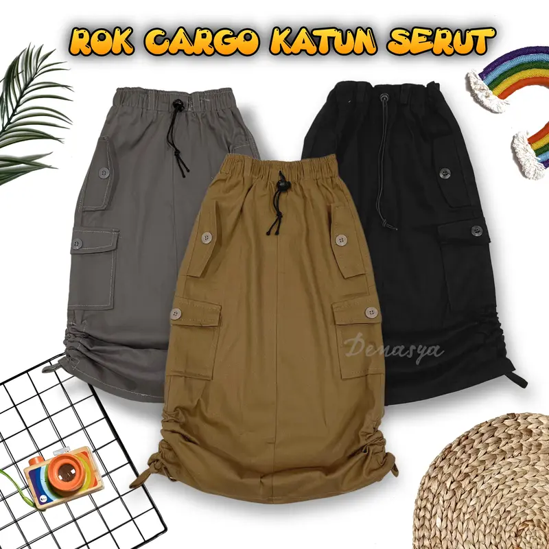 ROK CARGO ANAK PEREMPUAN KEKINIAN / ROK CARGO KATUN SERUT ANAK 1-12 TAHUN / ROK PANJANG ANAK PEREMPUAN IMPORT 0