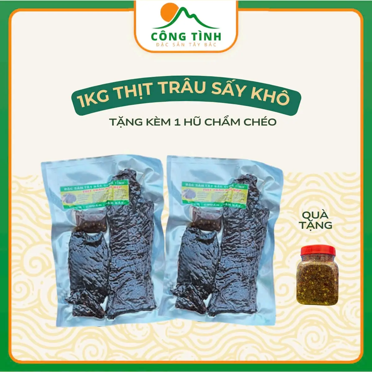 [ CÔNG TÌNH ĐẶC SẢN TÂY BẮC ] Thịt Trâu Sấy Khô 1KG Tặng Kèm Chẩm Chéo - Tây Bắc Food
