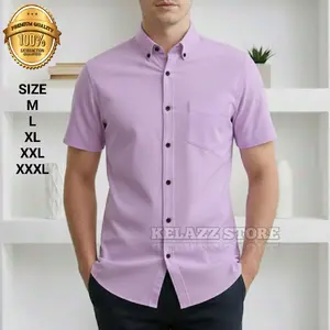 Kemeja Polos Lilac Pria Lengan Pendek Slim Fit Katun Premium | Kemeja Distro Casual Formal Size M L XL XXL XXXL