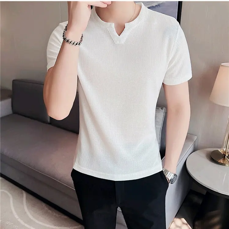 kaos V Neck waffle pria Terlaris / Kaos V Neck waffle pria Lengan pendek / baju Kaos V Neck waffle pria Terbaru / Kaos Waffle pria premium / Kaos knit waffle 0