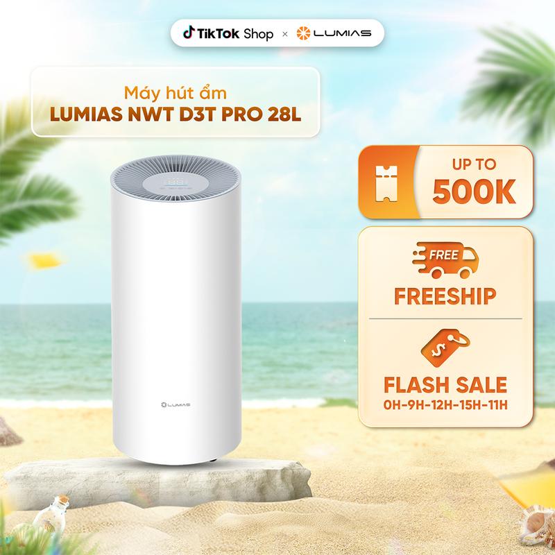 Máy hút ẩm Lumias NWT D3T Pro 28L - Diện tích hoạt động 125m2 Khử Khuẩn  Hỗ trợ sấy khô quần áo nhanh chóng - Kiểm soát độ ẩm thông minh Làm Sạch -
