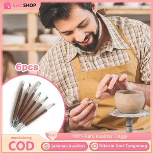 Alat Ukir 6pcs Set Gagang Kayu Scrapper Clay Sculpting Tools Untuk Patung Tanah Liat Keramik