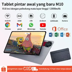 M10 Tablet Baru 2026 dengan 16GB RAM 1024GB Storage Layar Blu-ray 10.8 Inci Baterai 12000mAh Kamera 32MP+108MP 5G WiFi Dual SIM Kartu COD