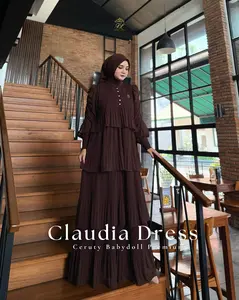 Faraz Label - CLAUDIA DRESS Pakaian Muslim Wanita Gamis Ceruty Dress Pesta Rampel Susun Pliskit Dress Kondangan Mewah Gaun