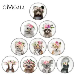 Painting Flower Animals Bear Tiger Wolf Fox 10pcs 12mm/18mm/20mm/25mm