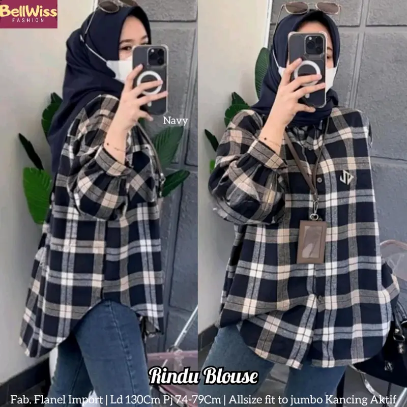 “Rindu” Kemeja Wanita Model Oversize LD 130 Bahan Flanel Kotak-kotak Best Seller/ Baju Atasan Wanita Terlaris Cuttingan Jumbo Busui dan Wudhu Friendly Termurah. Shera. Sarah 0