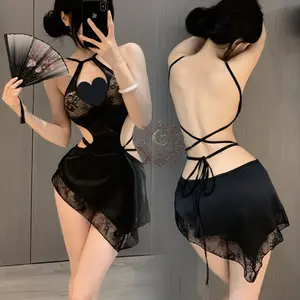 "Lingerie Sexy V-neck | Baju Tidur Satin Dress | Premium Fashion Nightwear | Lingery Slim Sleepwear | Side Cutout | Elegant & Hot Sleepwear | Lace Transparent | Women’s Sleepwear langereis  japanese lingeries lingerie  satin