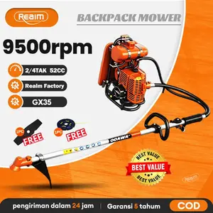 REAIM Mesin Pemotong Rumput 52CC 5200W -Pemotong Ransel 2 Tak dengan RPM 10.000 &Tangki Bensin 1.2L | Dilengkapi Pisau Baja Kuat & Sistem Anti Getar | Cocok untuk LahanPertanian, Kebun & Taman - Garansi 5 Tahun - 2TAK