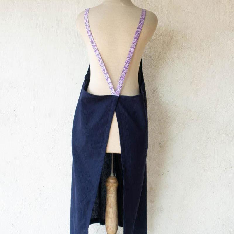 Linen apron masak (Navy) ikushima store 3