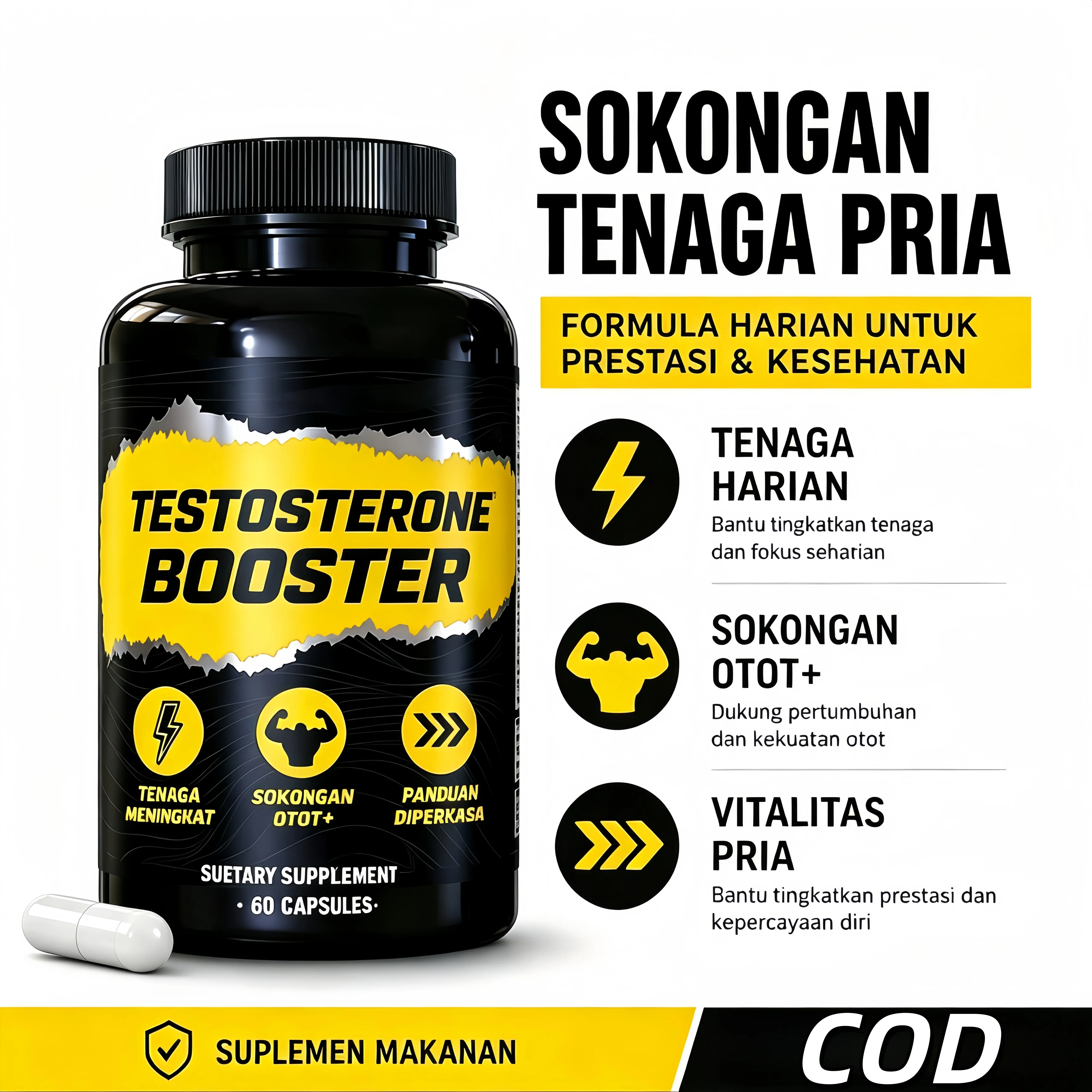 Try This Men's Energy Booster | Lebih Fokus & Bertenaga Sokongan Tenaga & Kecergasan LelakilSuplemen Harian I 60 Kapsul，Booster Vitalitas Pria Berbahan Herbal Boost Vitalitas Olahraga! Stamina Olahraga
