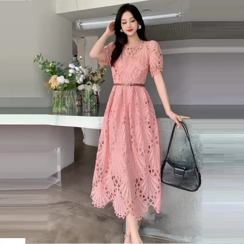[ Marsha Ambroidered Lace Dress ] Fit Size M-L Fashion Gaun Wanita Dres Katun Bordir Katbol Formal Outfit Party Pesta Elegan Anggun Feminim Hitam Kuning Hijau Putih Kondangan Simple Natal Mewah 0