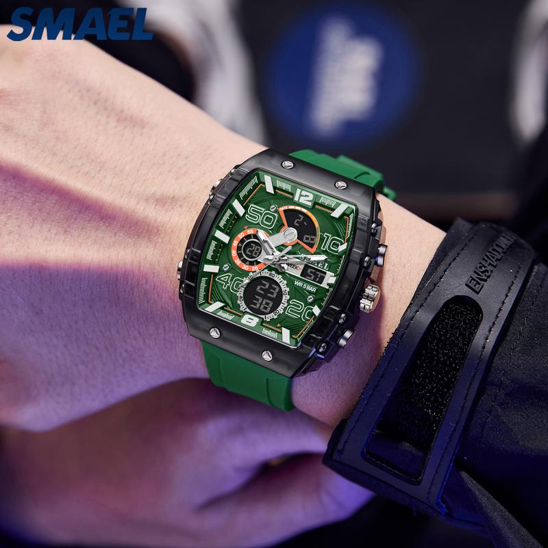 Đồng Hồ Điện Tử, SMAEL, Dành Cho Nam, Thích Hợp Cho Học Sinh Và Thể Thao, Không Thấm Nước, Phát Sáng Trong Bóng Tối, Đa Năng, Phong Cách Ngoài Trời, Hình Vuông Cá Tính, 8109