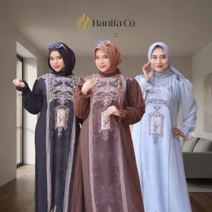 Hanifa - Gamis Farida Ceruty Kombinasi Silky Premium Nyaman Syari untuk Kondangan & Pesta Dewasa