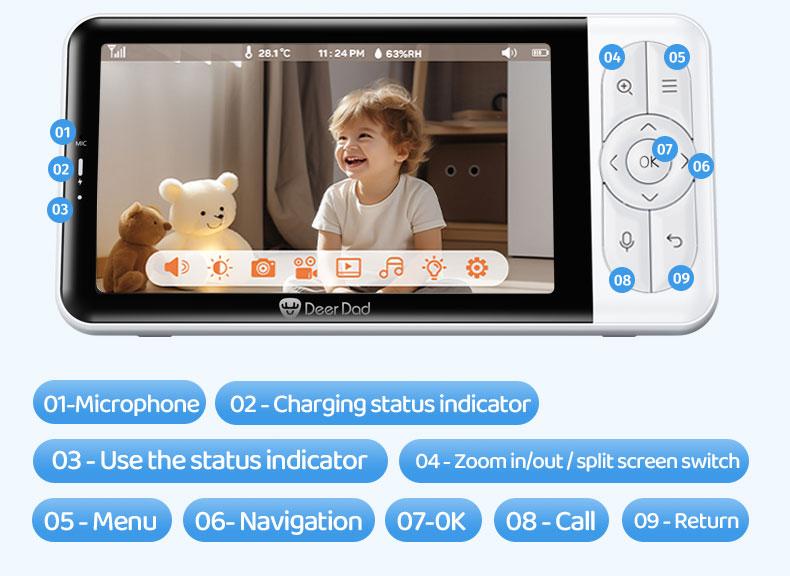 Product Introduction of Deer Dad  Baby Monitor Camera Cute Styling 1080p Resolution High-definition Night Vision Five-inch Large Screen Voice Call Colorful Night Lights 17
