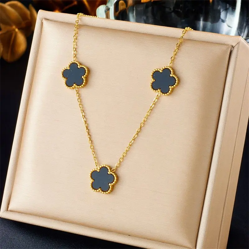 Kalung Wanita Titanium Model Liontin Bunga Panjang 45cm Anti Luntur dan Anti Alergi - Gold, Hadiah