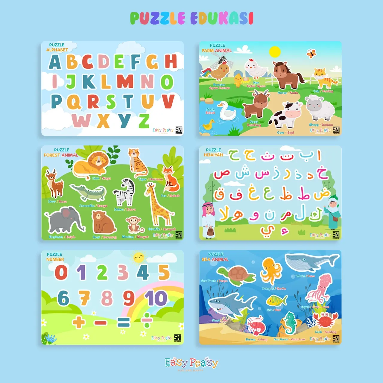 Easy Peasy - Puzzle Kayu 3D - Mainan Edukasi Anak Puzzle Timbul games toys