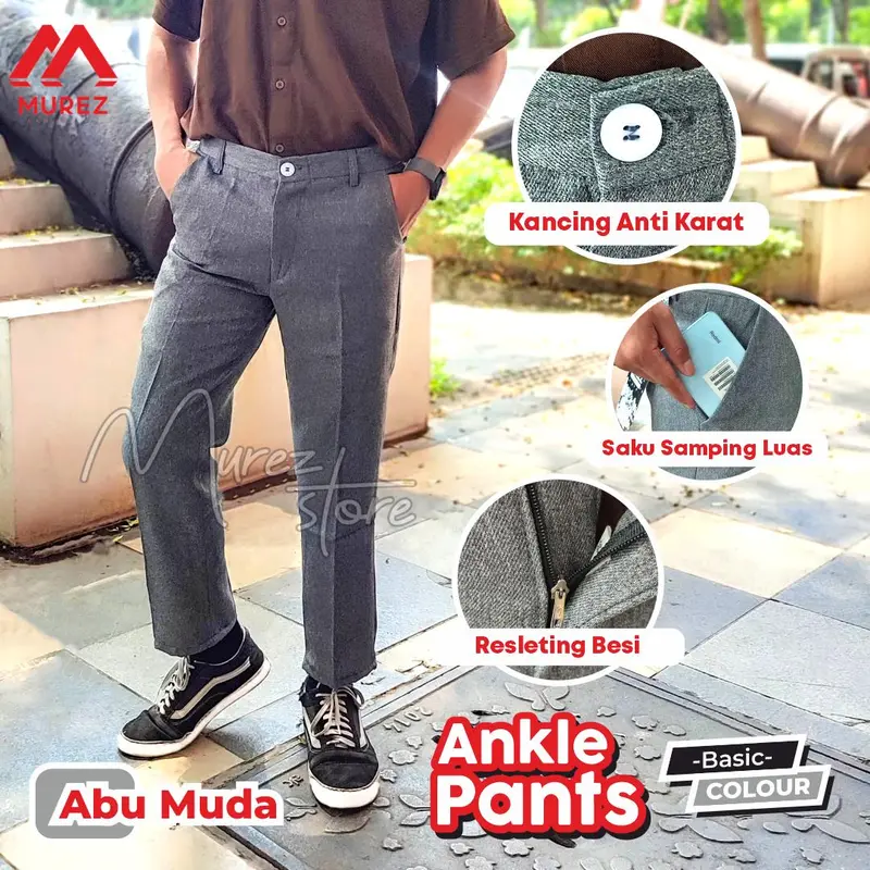 ANKLE PANTS PRIA / CELANA ANKLE PANTS PANJANG SLIMFIT PREMIUM BISA COD SIZE 27-38 Santai / Polos / Slim-fitting / Katun 2