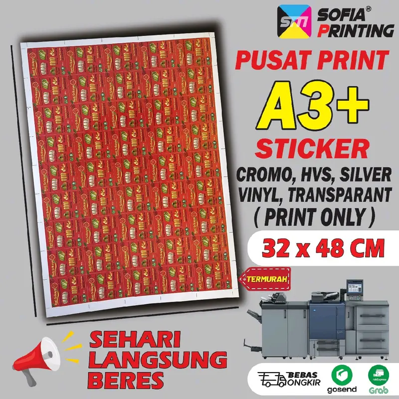 Cetak Print Stiker Chromo,Hvs,Vinyl / Transparant A3+ | PRINT ONLY 0