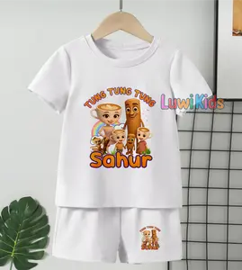 Luwi Kids Setelan Anak Cewek Cowok Gambar Tung Tung Sahur Keluarga Balletung Celana Fashion set Baju