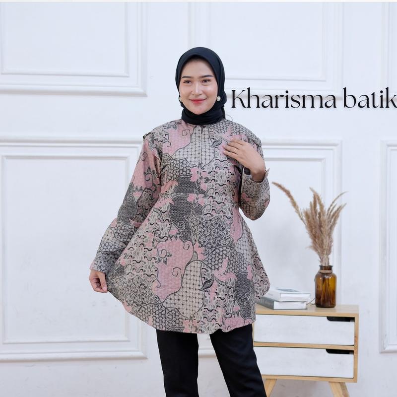 batik wanita perkantoran pink soft Katun 1