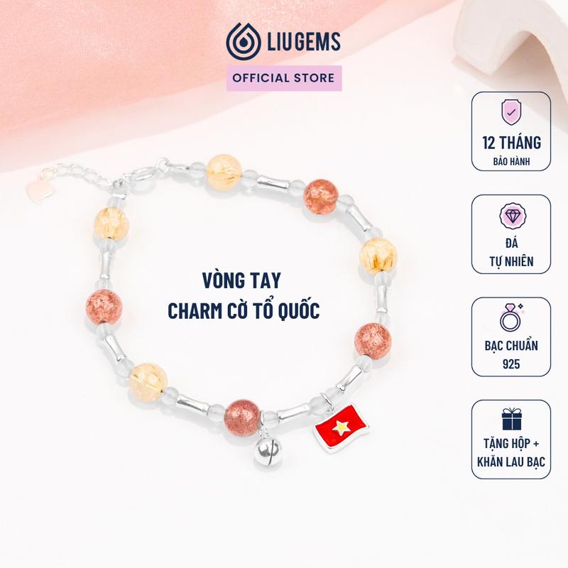Vòng Tay Charm Lá Cờ Bạc 925 Liugems Mix Đá Tự Nhiên Và Charm Bạc 925 Tự Hào Việt Nam VTDTr02 (Mua một, tặng một hộp đựng trang sức + một khăn lau bạc miễn phí)