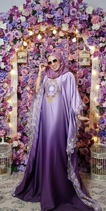 KAFTAN SILK GRADASI SERI 5 warna kombinasi bordir bunga gold silver