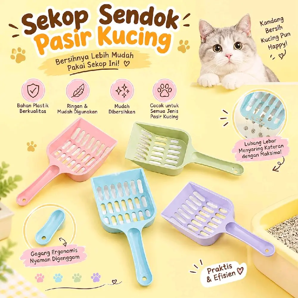 Sekop Sendok Pasir Kucing Praktis & Efisien Bahan Plastik Berkualitas Ringan Mudah Dibersihkan Cocok untuk Semua Jenis Pasir Kucing
