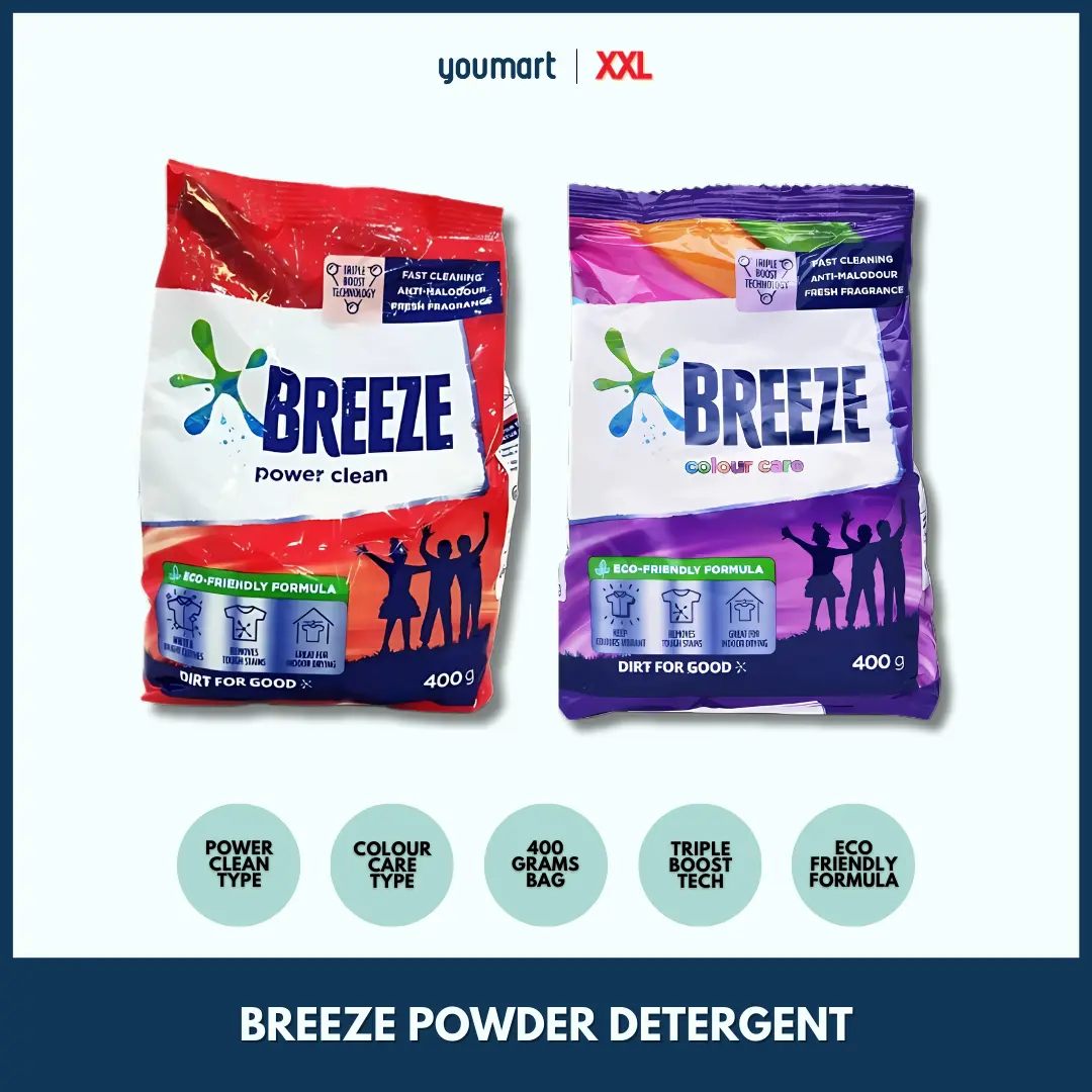 Breeze Powder Detergent • Power Clean / Colour Care • by XXL Store • 3 bags bundle