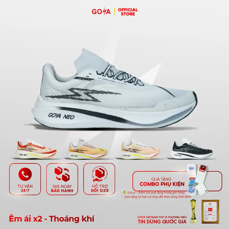 Giày Thể Thao Chạy Bộ Goya Neo Năm 2025 Đen Trắng - Siêu Nhẹ, Êm Ái, Bám Đường Tốt Phù Hợp Cho Nam Nữ Chạy Bộ, Sneaker Chuyên Chạy Bộ, Tập Thể Dục 0