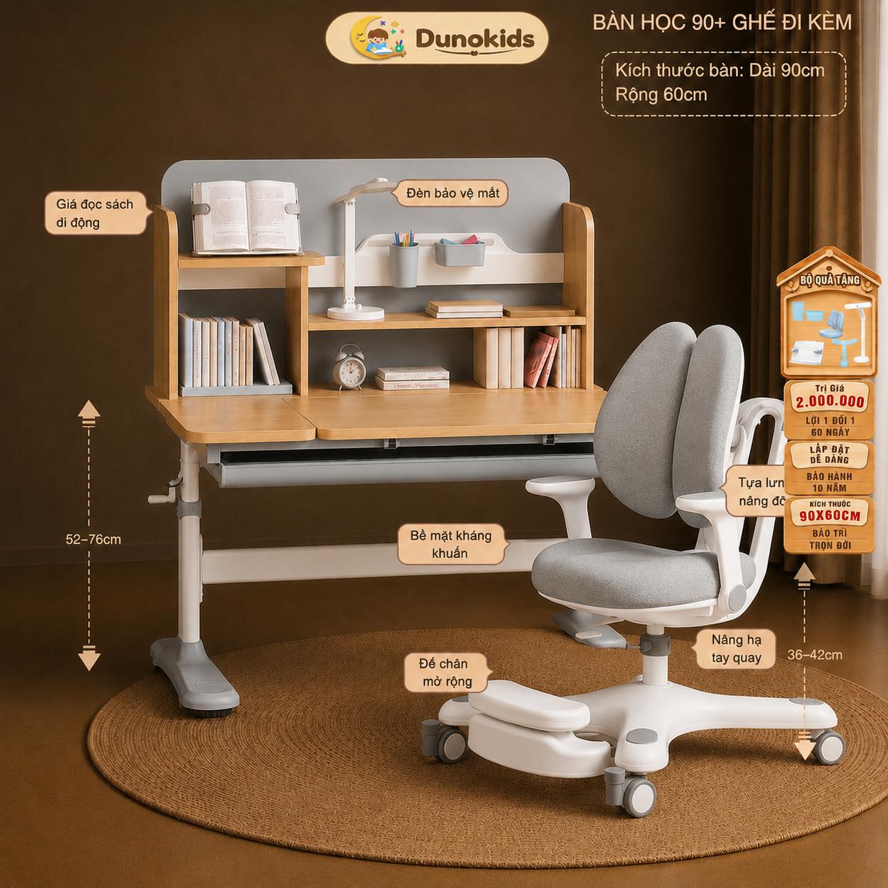Đánh giá bàn học Dunokids R77: bản cao cấp nhất Series R với ghế B03
