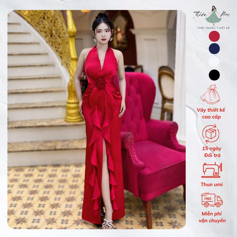 M054 - Đầm Dạ Hội Cổ Yếm Cột Dây Trẻ Trung, Váy Dạ Tiệc Cao Cấp Bigsize Trung Niên Đầm Váy Dự Tiệc