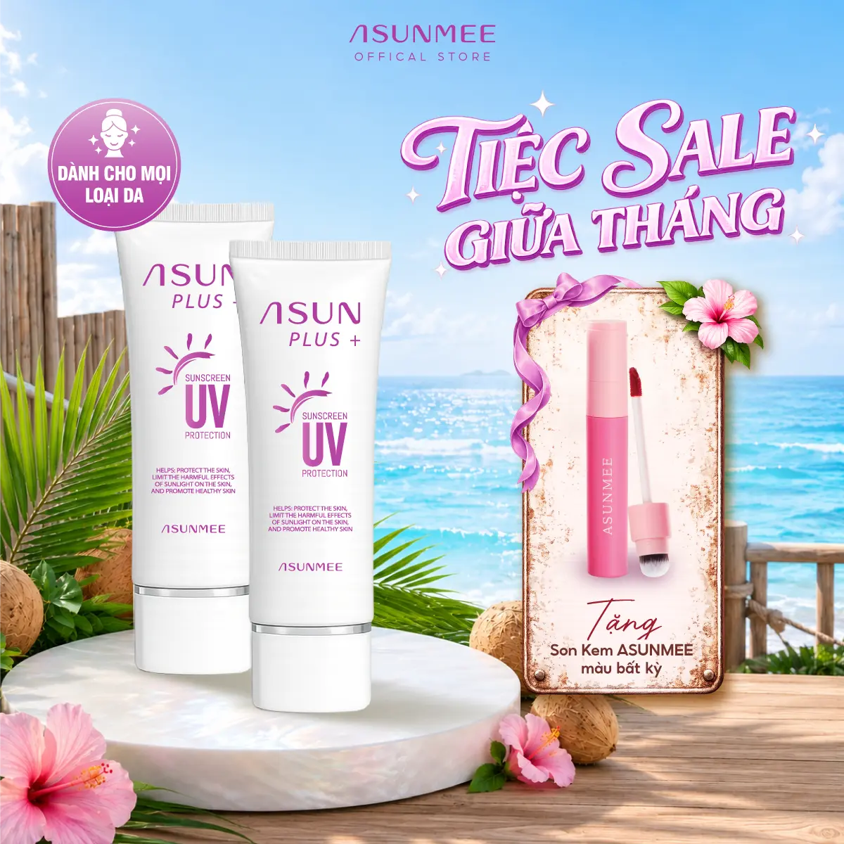 [MUA 2 TẶNG 1 SON] Kem Chống Nắng ASUN Bảo Vệ Làn Da Skincare Sen Chăm Sóc Da Women 50g Sunscreen Nâng Tone Nhẹ Nhàng
