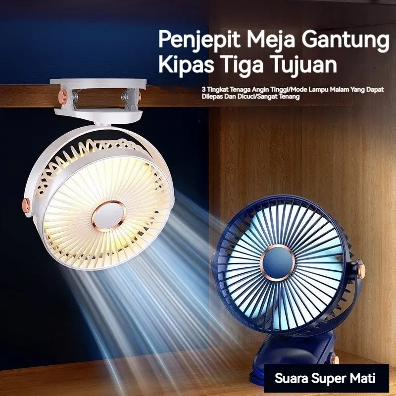 18000mAh Klip Desktop Baru Kipas Angin Isi Ulang USB dengan Lampu Malam Bisu Kipas Angin Mini Siswa Kantor Portabel Umur Panjang 2