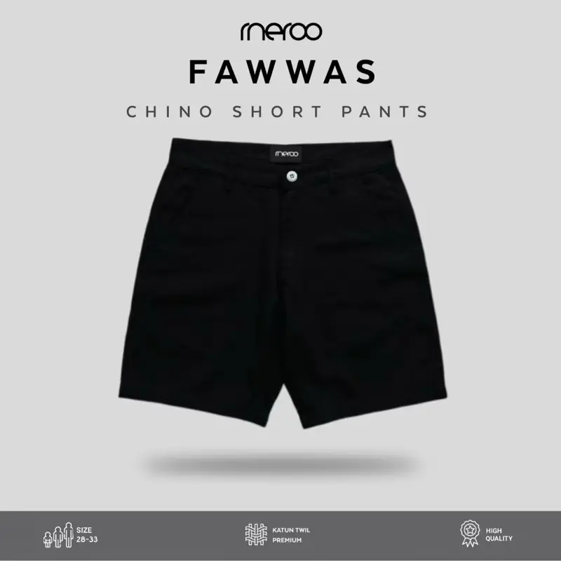 Almeroo - Celana Pendek Pria Chino Pants Katun Twill Hitam
