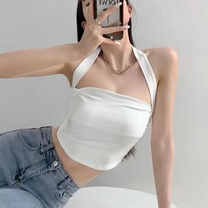 เสื้อกล้ามผู้หญิง เสื้อครอป ดีไซน์เก๋ไก้คอแขวน เซ็กซี่แขนกุด ใส่สบายๆ สไตล์อเมริกัน