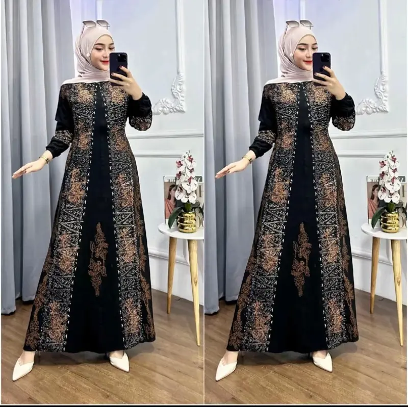 Gamis Twill Rayon Premium Model Kancing Terbaru Jumbo Syari Kekinian Batik Cap Muslim Motif Lebaran • simpel Simple XL Elegant Simple 2