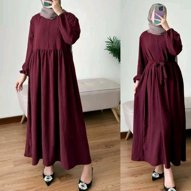 BALENA MIDI DRESS GAMIS CRINKEL PREMIUM TERBARU JUMBO POLOS BUSUI 3
