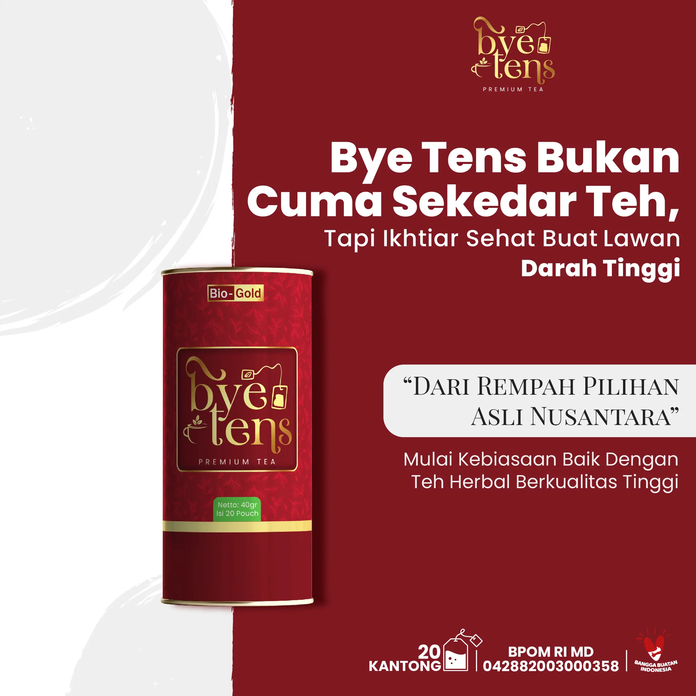 Bye Tens - Teh Hipertensi Herbal Premium Bantu Menurunkan Darah Tinggi 40gr
