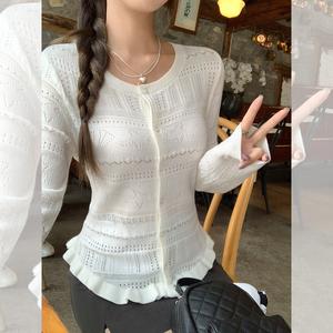 Áo Cardigan Dệt Kim, Cổ Tròn Nữ, Thiết Kế khoét Dài Tay, Mỏng Vừa Vặn, Áo Nhẹ, Thích Hợp Cho Mùa Thu, Áo Mặc Bên Ngoài Thời Trang Mới Về, Phong Cách 9042 #