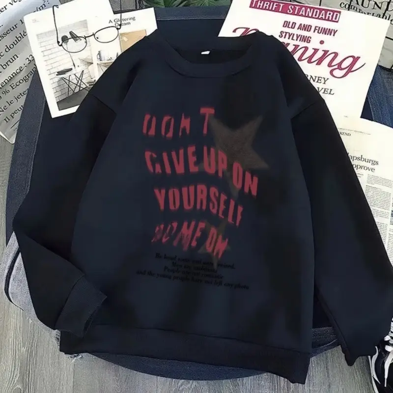 Sweater Crewneck Oversize Pria Dan Wanita Dont Give Up Lingkar Dada 120 2