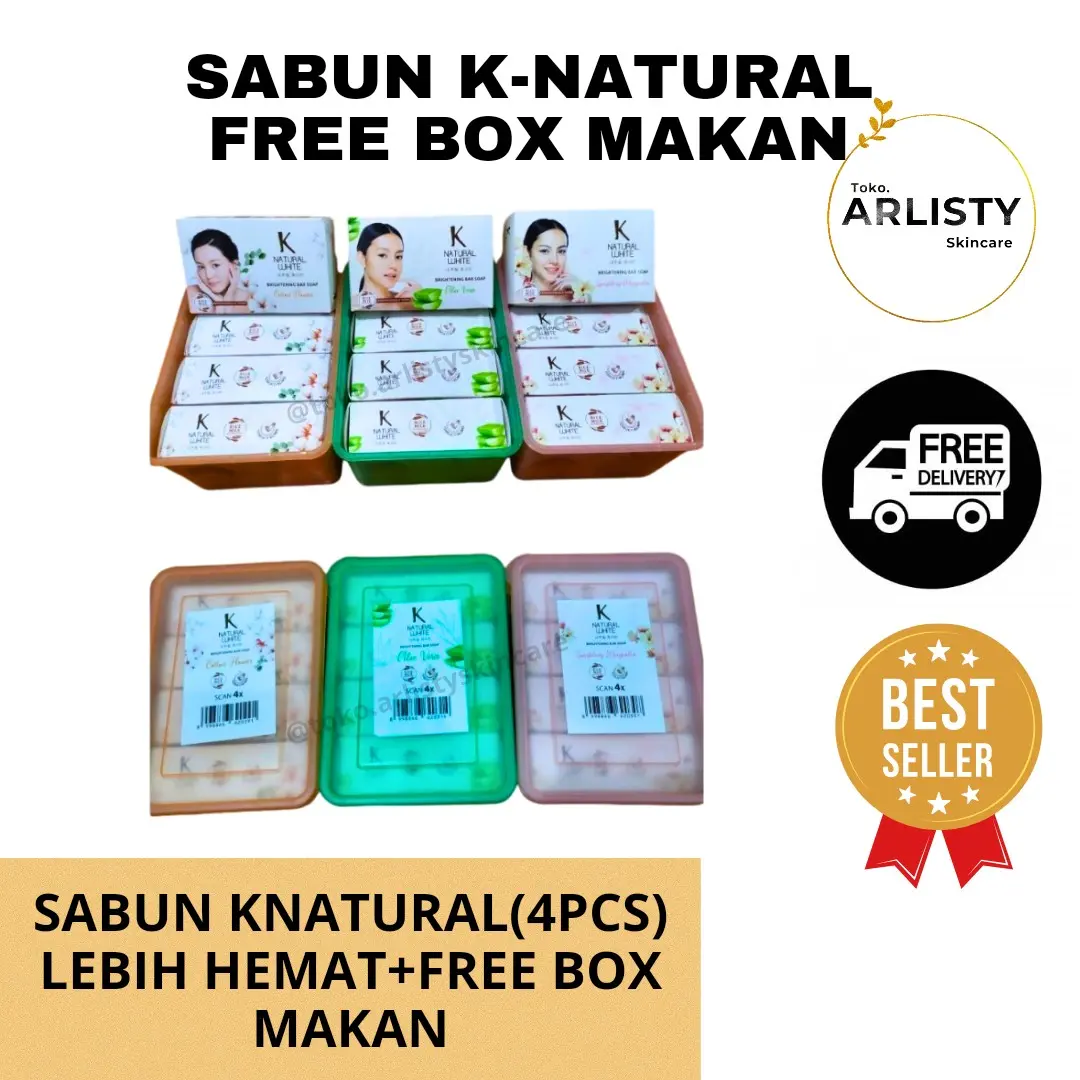4 pcs Lebih Hemat Sabun Mandi Batang KNatural White FRE BOX MAKAN. Bodywash dengan Korean Rice Milk dan Vitamin C untuk Mencerahkan dan Menutrisi Kulit.