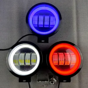 Lampu Tembak Sorot LED Daymaker 4 Lensa 4 Inch Plus Cree Ring Angel Eyes Bulat Lampu Sorot Foglamp DC 12V-24V Universal lampusorot avanza Car