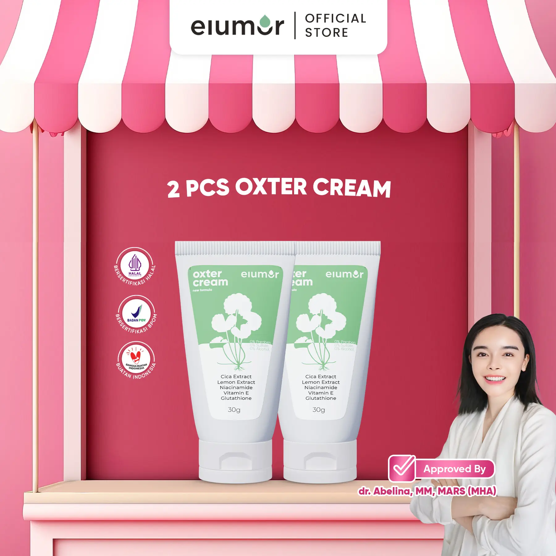 2 PCS Elumor Oxter Cream 30g - Vitamin Mencerahkan Ketiak