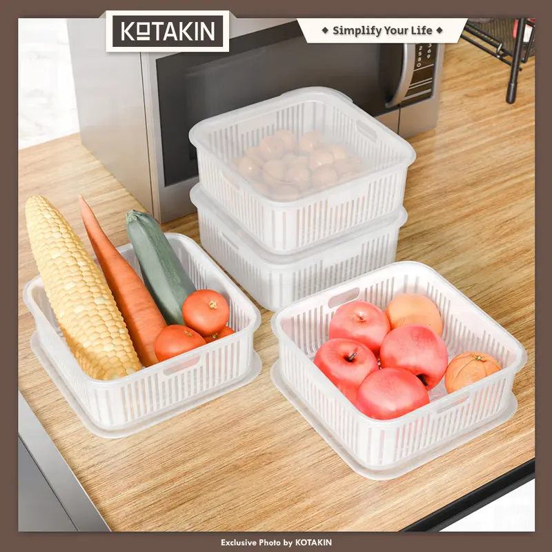 Tempat Sayur Kotak Penyimpanan Buah Saringan Tirisan Cucian Sayur Box Storage Kulkas Serbaguna 1