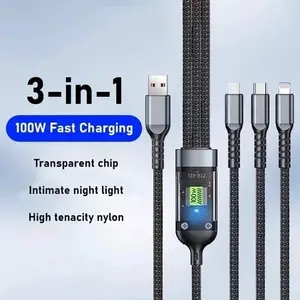 Kabel Data Charger Fast Charging 3 in 1 100W Kabel Lightning Micro USB Type C for Android IOS