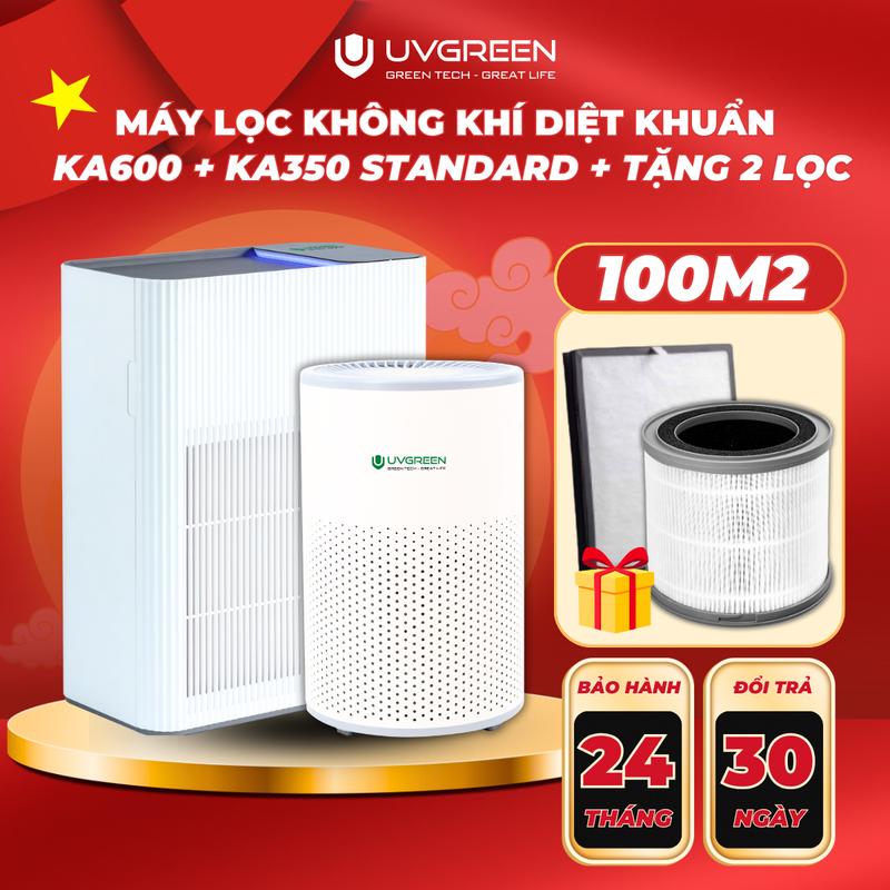 [UVG] [TẶNG 2 LỌC] Combo Máy Lọc Không Khí Diệt Khuẩn UVC LED UVGREEN KA600 và KA350 Standard - Công Nghệ UVC LED Hiện Đại, Lõi HEPA H13 Lọc Sạch Bụi Mịn, Mùi Hôi, Khói, Lông Tóc - Bảo hành chính hãng lên đến 24 tháng. Máy tạo ion âm Air Purifiers