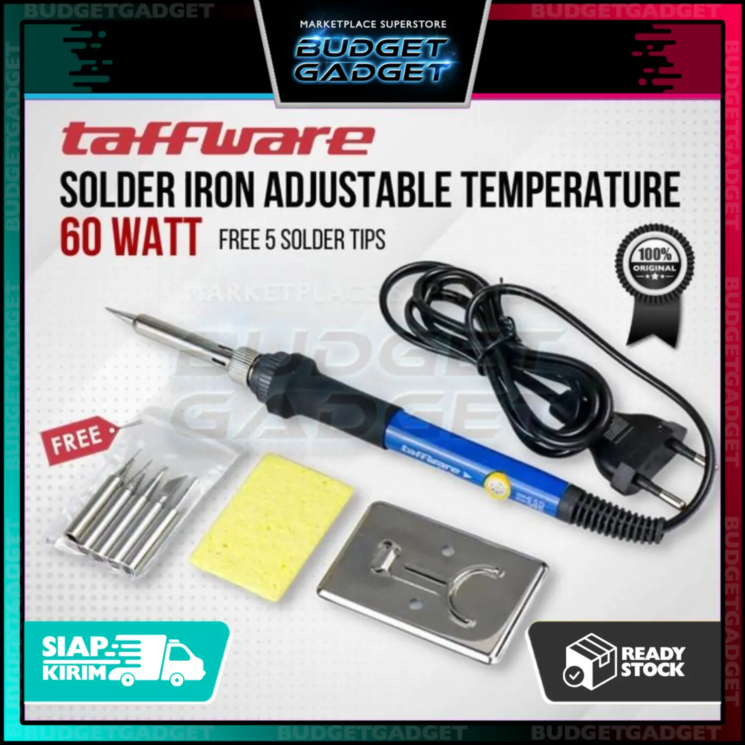 Taffware Set Solder Iron 60W dengan 5 Tips Adjustable Temperature 200-450°C Pemanasan Cepat & Desain Ergonomis Anti-Slip CS31