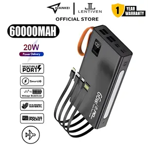 LENTIVEN WANKEI Powerbank 60000 mah Fast Charging 4 Kabel Usb Type c Micro Lightning W66 Garansi 1 Tahun